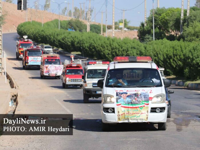 رژه خودرویی سازمان آتش نشانی شهرداری مسجدسلیمان برگزار شد + عکس و فیلم