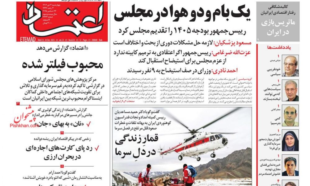 عناوین روزنامه های چهارشنبه ۰۳ دیماه ۱۴۰۴