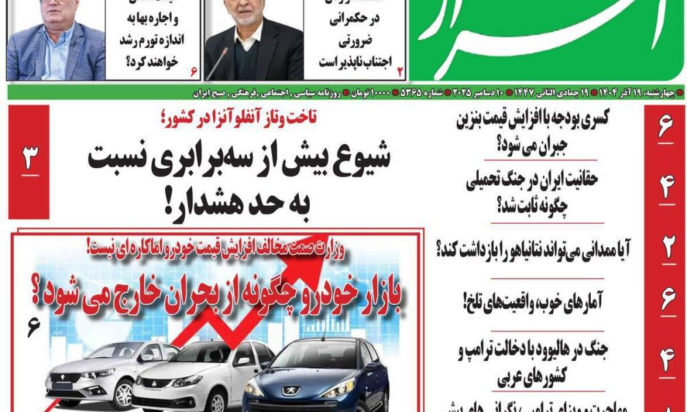 عناوین روزنامه های چهارشنبه ۱۹ آذرماه ۱۴۰۴