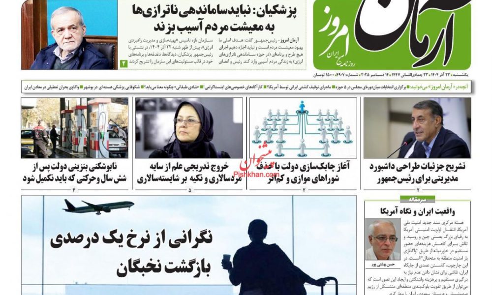 عناوین روزنامه های یکشنبه ۲۳ آذرماه ۱۴۰۴
