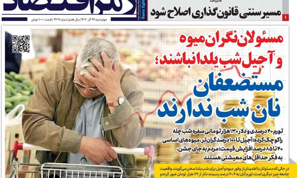 عناوین روزنامه های چهارشنبه ۲۶ آذرماه ۱۴۰۴