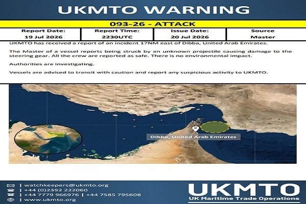 A vessel hit by unknown projectile in east Dibba, UAE: UKMTO