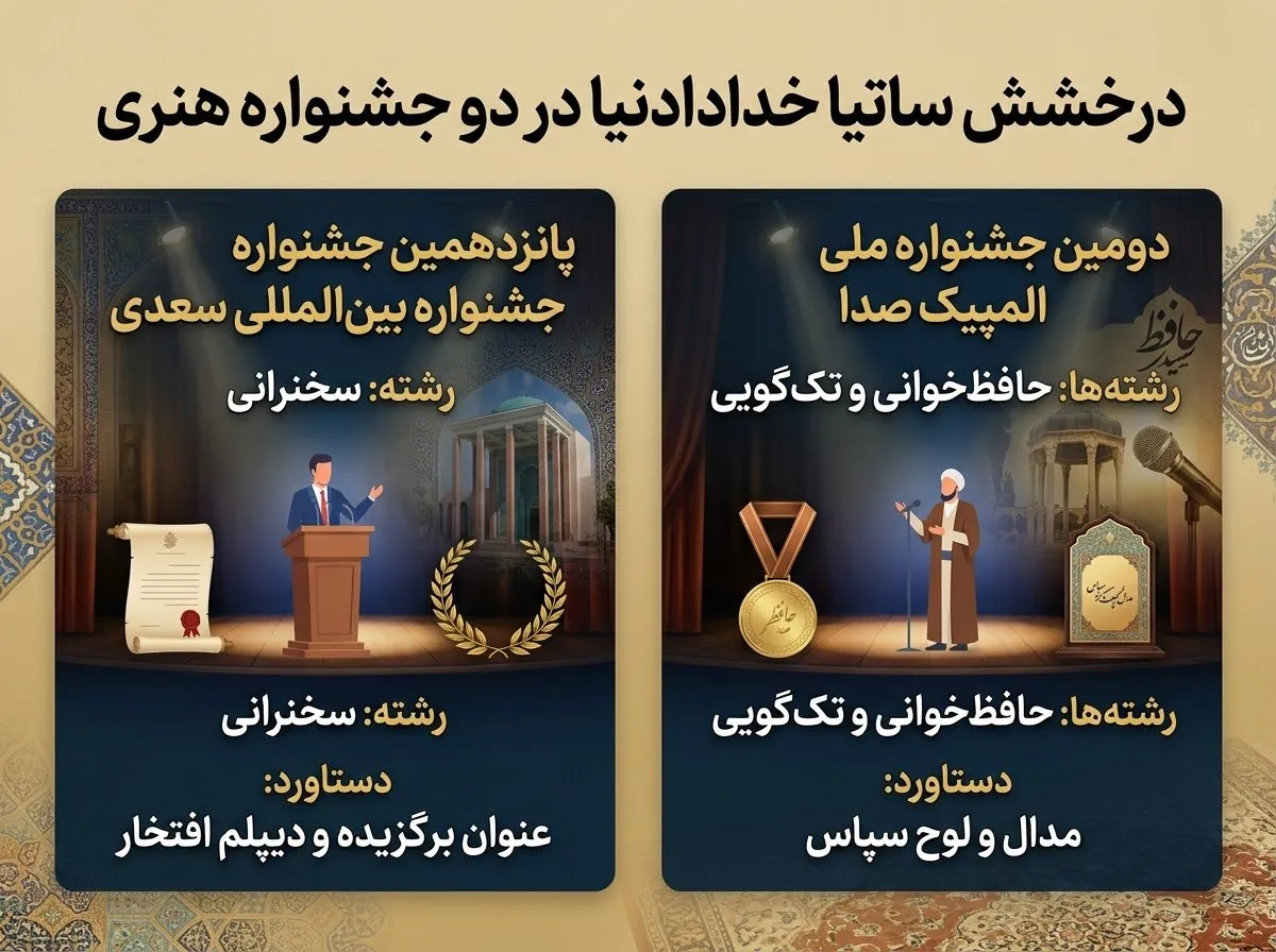 اینفوگرافیک افتخارات ستیا خدادادی‌نیا در جشنواره سعدی و المپیک صدا
