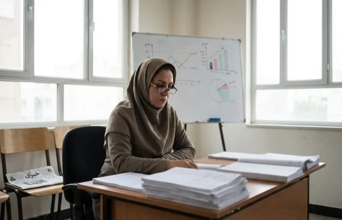 معلم ایرانی در مدرسه و بررسی افزایش حقوق فرهنگیان در سال ۱۴۰۵