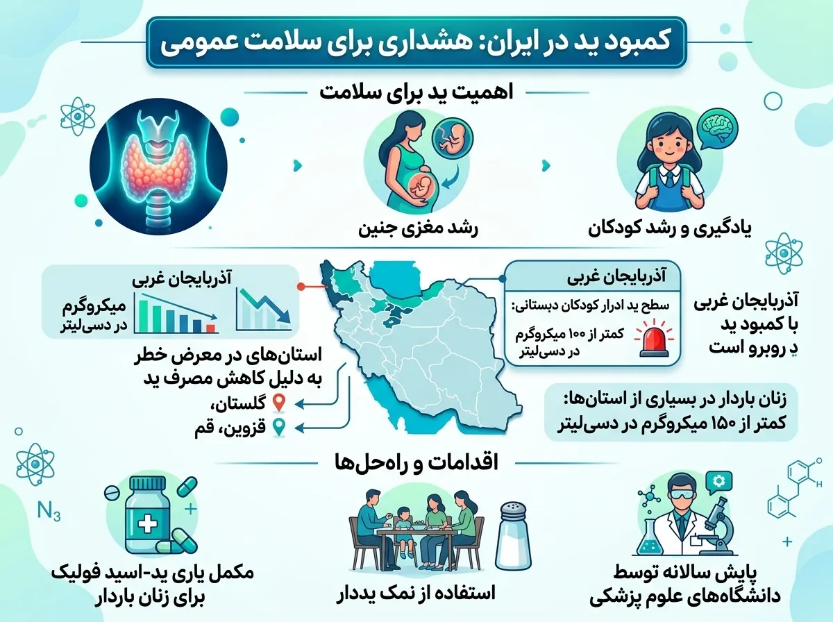 اینفوگرافیک وضعیت مصرف ید در زنان باردار و دانش‌آموزان